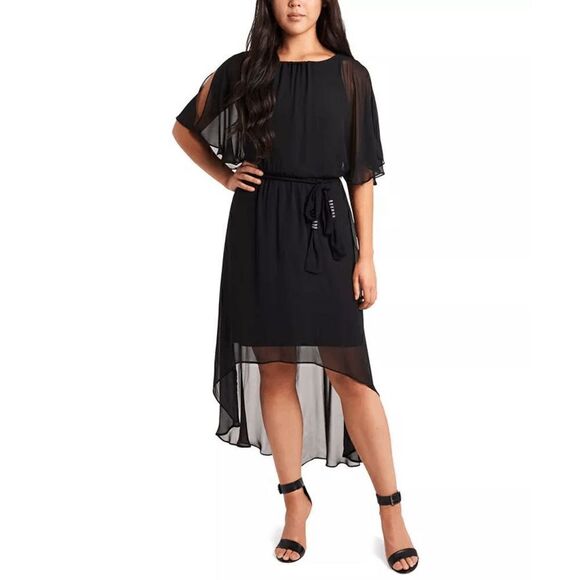 MSK Petite Fit & Flare Midi Scoop neckline Dress Black Size PS - Picture 1 of 5